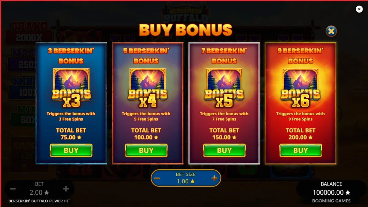 Tampilan visual slot Beserkin’ Buffalo Power Hit dengan latar belakang padang rumput mistis dan simbol kerbau.